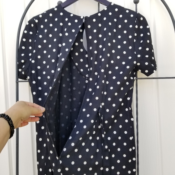 Cleo Petites midi black and white polka dot vintage short sleeve chest cut out 8 - Picture 11 of 16